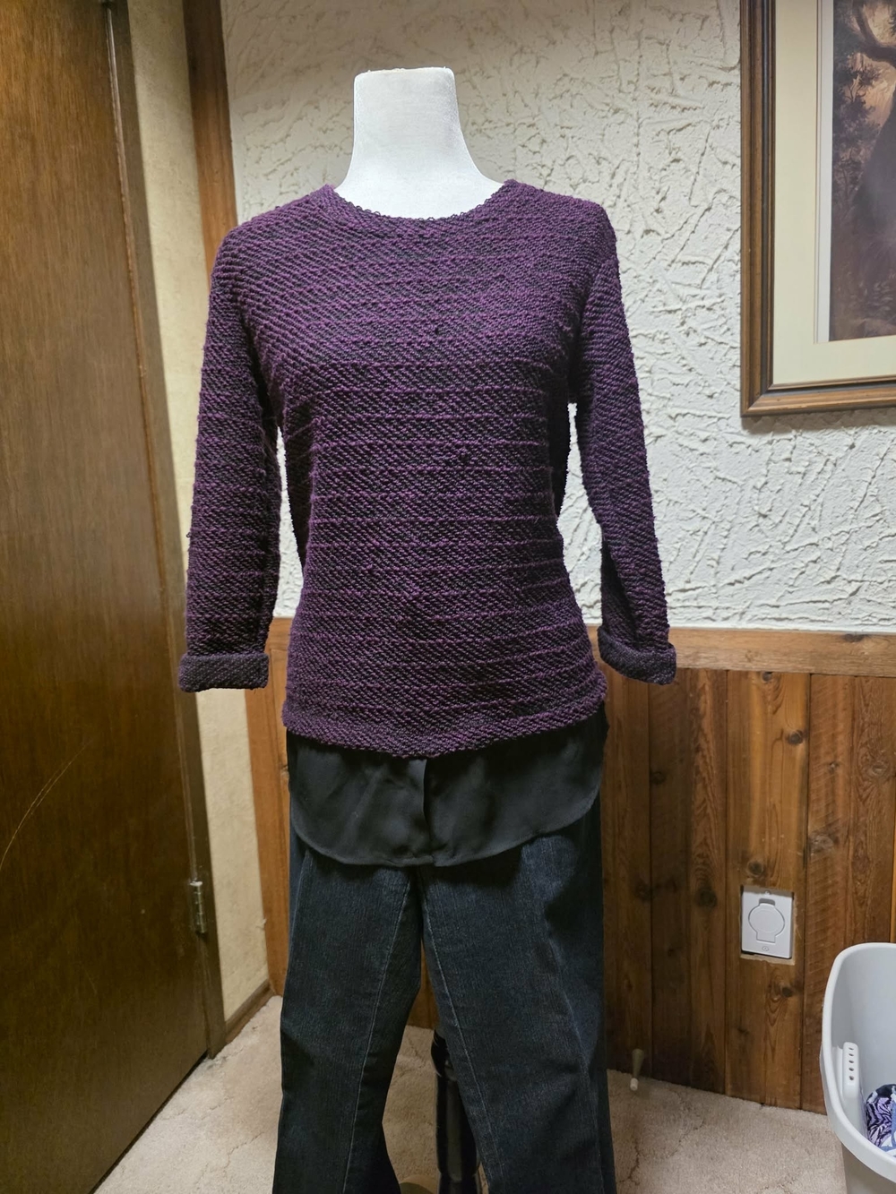 Denver Hayes Textured Crewneck Sweater in Plum